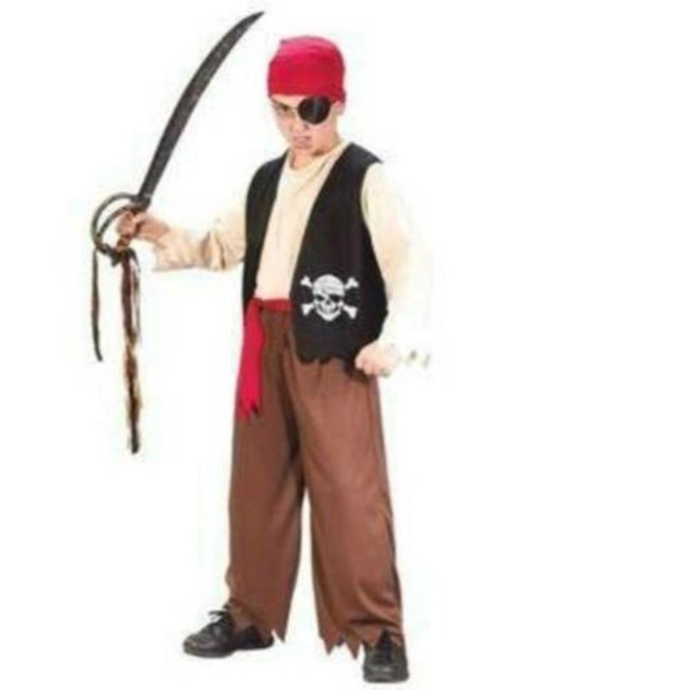 Classic Pirate & Sword Halloween Costume 6 Pc Shirt, Pants, Bandana OS 8-12
